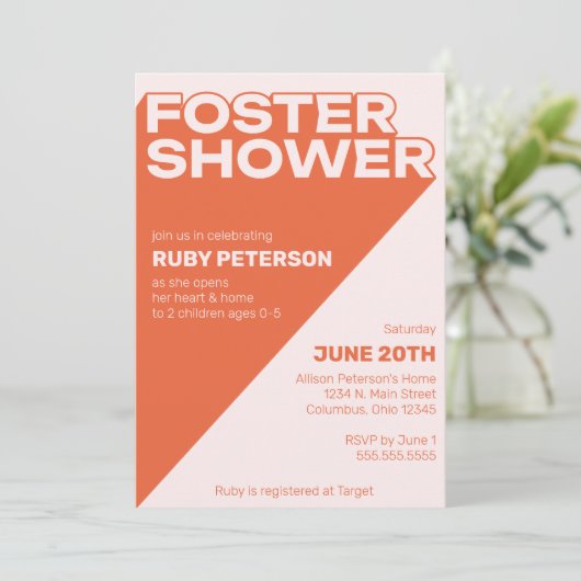 トレンディーはっきりしたタイポグラフィカラーブロックフォスターシャワー 招待状 (スタンド正面)
