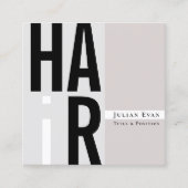 トレンディーはっきりしたタイポグラフィベージュヘアドレッサー スクエア名刺 (正面)