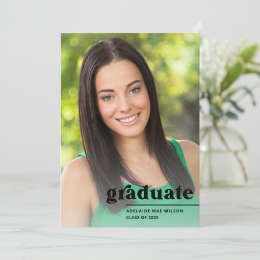 トレンディーはっきりしたタイポグラフィ写真卒業会 招待状 (スタンド正面)