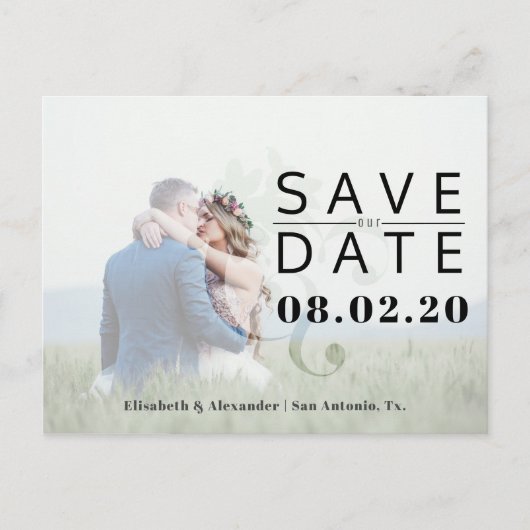 トレンディーはっきりしたタイポグラフィ写真結婚式の日付を保存 案内ポストカード (正面)