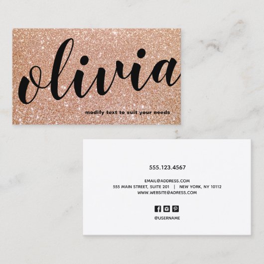 トレンディーはっきりしたバラ金ゴールドグリッタースクリプト書 名刺 (正面/裏面)