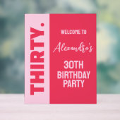 トレンディーはっきりしたピンクと赤ガーリー30歳の誕生日のサイン アクリルサイン (ニュートラル)