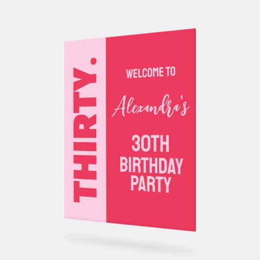 トレンディーはっきりしたピンクと赤ガーリー30歳の誕生日のサイン アクリルサイン (傾斜)