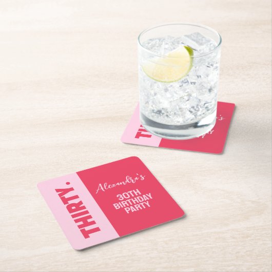 トレンディーはっきりしたピンクと赤ガーリー30歳の誕生日 スクエアペーパーコースター (インサイチュ)