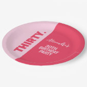 トレンディーはっきりしたピンクと赤ガーリー30歳の誕生日 ペーパープレート (アングル)