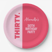 トレンディーはっきりしたピンクと赤ガーリー30歳の誕生日 ペーパープレート (正面)