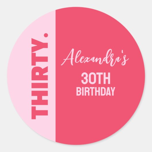 トレンディーはっきりしたピンクと赤ガーリー30歳の誕生日 ラウンドシール (正面)