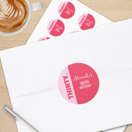 トレンディーはっきりしたピンクと赤ガーリー30歳の誕生日 ラウンドシール