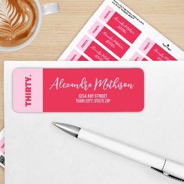 トレンディーはっきりしたピンクと赤ガーリー30歳の誕生日 ラベル