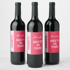 トレンディーはっきりしたピンクと赤ガーリー30歳の誕生日 ワインラベル