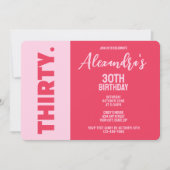 トレンディーはっきりしたピンクと赤ガーリー30歳の誕生日 招待状 (正面)
