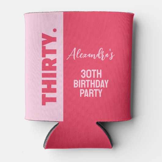 トレンディーはっきりしたピンクと赤ガーリー30歳の誕生日 缶クーラー (正面)