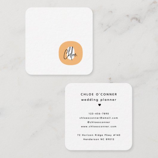 トレンディーはっきりしたモノグラムオレンジイニシャルスクリプト名 スクエア名刺 (正面/裏面)