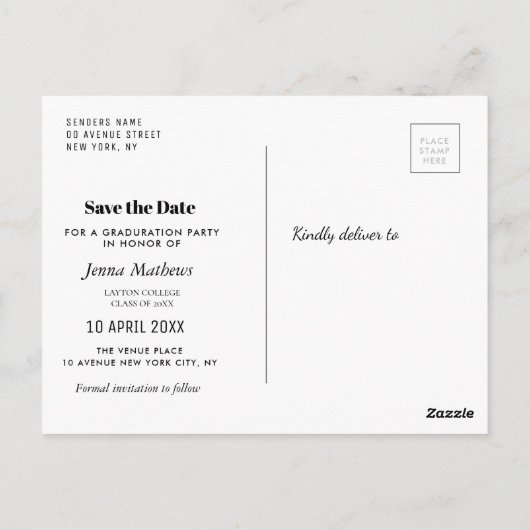 トレンディーはっきりした写真の卒業写真の保存日付 ポストカード (裏面)