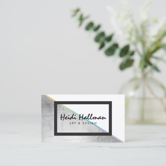 トレンディーはっきりした銀ホログラフィフェイクックカラーブロック 名刺 (スタンド正面)