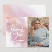 トレンディーは写真カードピンク感謝していしています サンキューカード (正面/裏面)