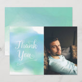 トレンディーは写真カード青感謝していしています サンキューカード (正面/裏面)