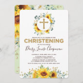 トレンディーひまわり緑の黄色金ゴールド《キリスト教》洗礼式や命名式 招待状 (正面/裏面)