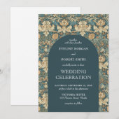 トレンディーほこりっぽいグリーンアイボリーフローラアールヌーボー 招待状 (正面/裏面)