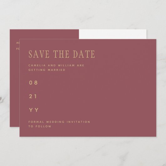 トレンディーほこりっぽいバラピンクの金ゴールド結婚式の日付を保存 セーブザデート (正面/裏面)