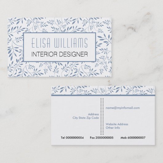 トレンディーほこりま葉り青花柄と額縁 名刺 (正面/裏面)
