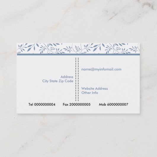 トレンディーほこりま葉り青花柄と額縁 名刺 (裏面)