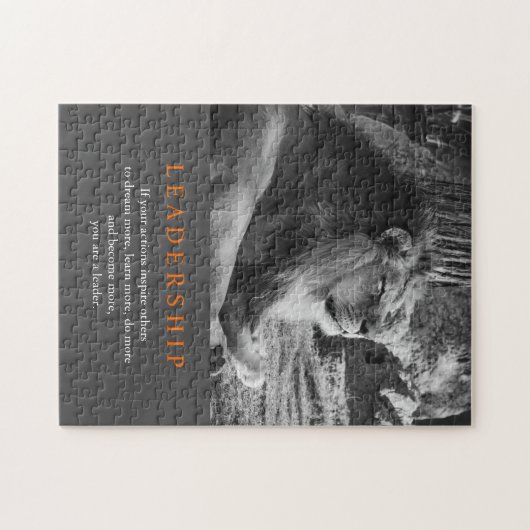 トレンディーやる気を起こさせるリーダーシップライオンブラック&ホワイト ジグソーパズル (横)