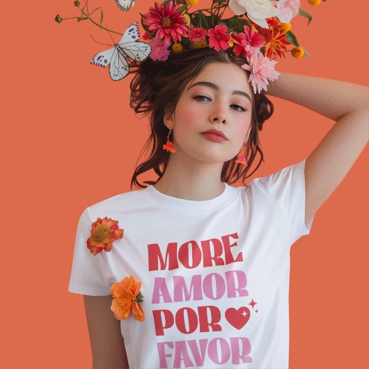 トレンディーより多くのAmor Por好意レッドとピンクシンプルの Tシャツ