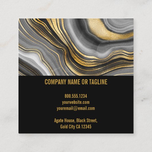 トレンディーアガテブラックアンド金ゴールド大理石 スクエア名刺 (裏面)