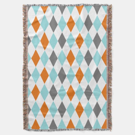 トレンディーアクアオレンジティール(緑がかった色)ハモダンルキン スローブランケット (正面縦)