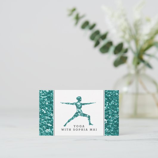 トレンディーアクアグリッターエフェクトヨガインストラクター 名刺 (スタンド正面)