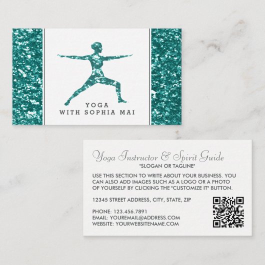 トレンディーアクアグリッターエフェクトヨガインストラクター 名刺 (正面/裏面)