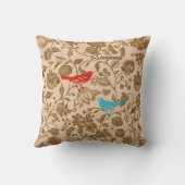 トレンディーアクアレッドブラウンヴィンテージモダンフローラバード クッション (裏面)