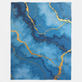 トレンディーアズールブルー金ゴールドマーブルコレクション フリースブランケット (正面)