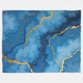 トレンディーアズールブルー金ゴールドマーブルコレクション フリースブランケット (正面(横))