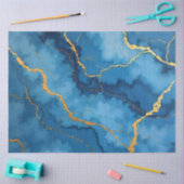 トレンディーアズールブルー金ゴールドマーブルコレクション 薄葉紙 (クラフト)