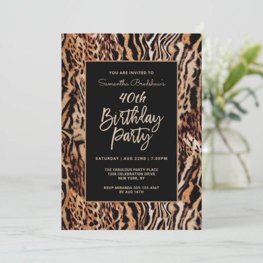 トレンディーアニマルプリント40th誕生日パーティー 招待状 (スタンド正面)