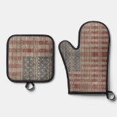 トレンディーアメリカ国旗アステカの部族パターン 鍋つかみ&鍋敷きセット (正面)