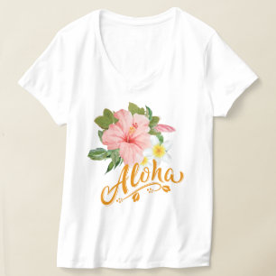 トレンディーアロハハワイトロピカルビーチハイビスカス Tシャツ