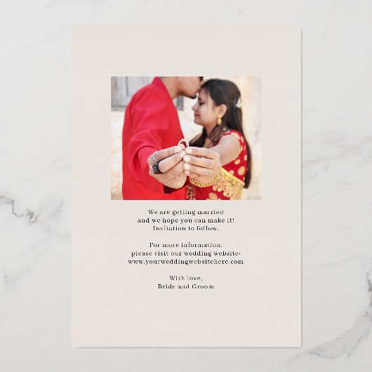 トレンディーアーチフォイルカスタムカラー日付カードを保存 箔招待状 (裏面)