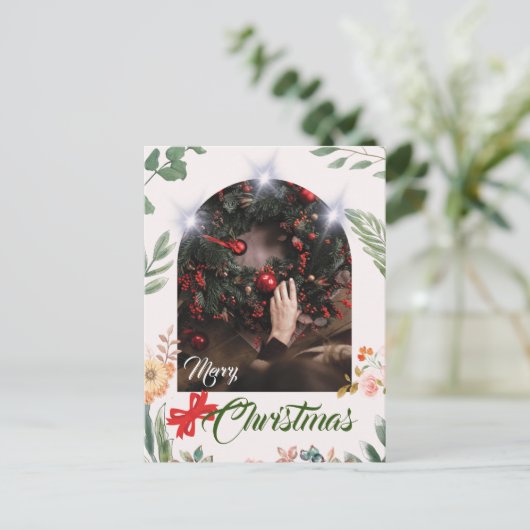 トレンディーアーチ写真タイポグラフィメリークリスマス シーズンポストカード (スタンド正面)