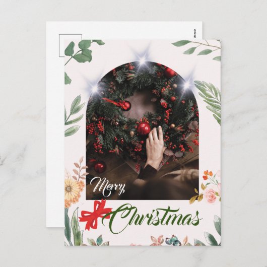 トレンディーアーチ写真タイポグラフィメリークリスマス シーズンポストカード (正面/裏面)