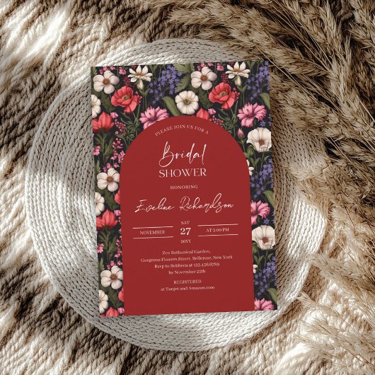 トレンディーアーチ水彩カラフル野花 招待状