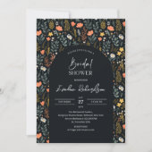 トレンディーアーチ水色ネイビーイエローワイルドフラワー 招待状 (正面)