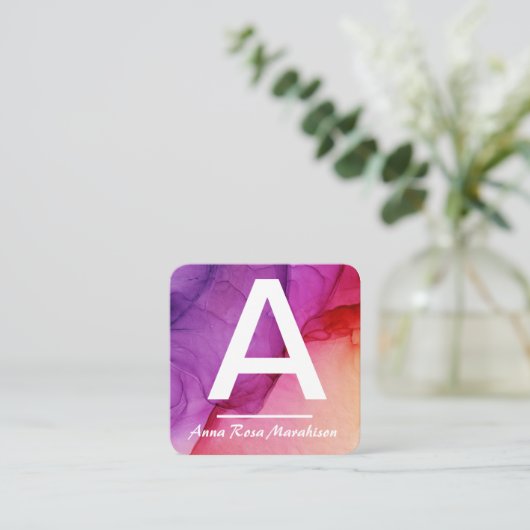 *～*トレンディーアートイニシャル抽象芸術QRロゴ写真 スクエア名刺 (スタンド正面)