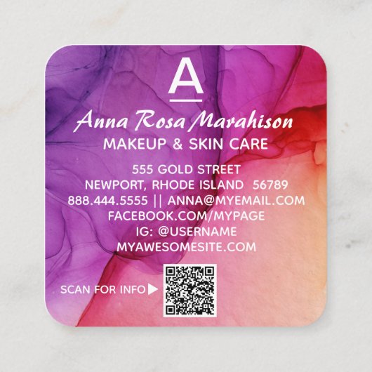 *～*トレンディーアートイニシャル抽象芸術QRロゴ写真 スクエア名刺 (裏面)