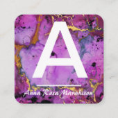 *~*トレンディーアートイニシャル金ゴールドQRロゴ写真 スクエア名刺 (正面)