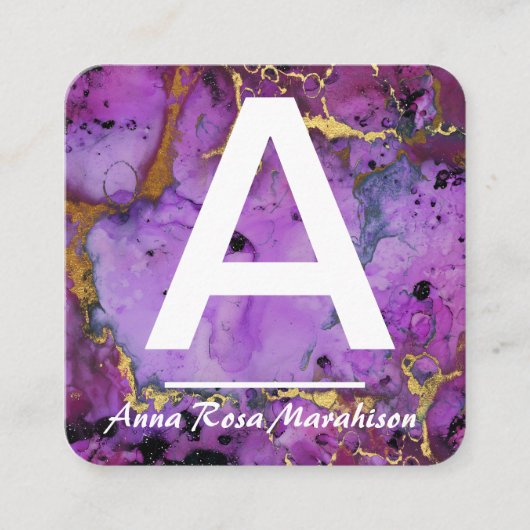 *~*トレンディーアートイニシャル金ゴールドQRロゴ写真 スクエア名刺