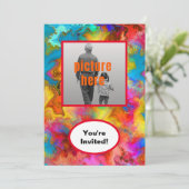 トレンディーアートカラフルレインボーバースデーパーティーイベント 招待状 (スタンド正面)
