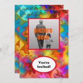 トレンディーアートカラフルレインボーバースデーパーティーイベント 招待状 (正面/裏面)